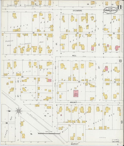 Sanborn Fire Insurance Map from North Manchester, Wabash County, Indiana (1900), Sheet #0011 - Complete Map Set gallery image, historic Sanborn map, vintage wall art, Indiana Indiana