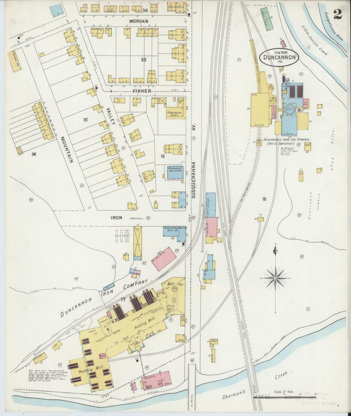 Sanborn Fire Insurance Map from Duncannon, Perry County, Pennsylvania (1899), Sheet #0002 - Complete Map Set gallery image, historic Sanborn map, vintage wall art, Pennsylvania Pennsylvania