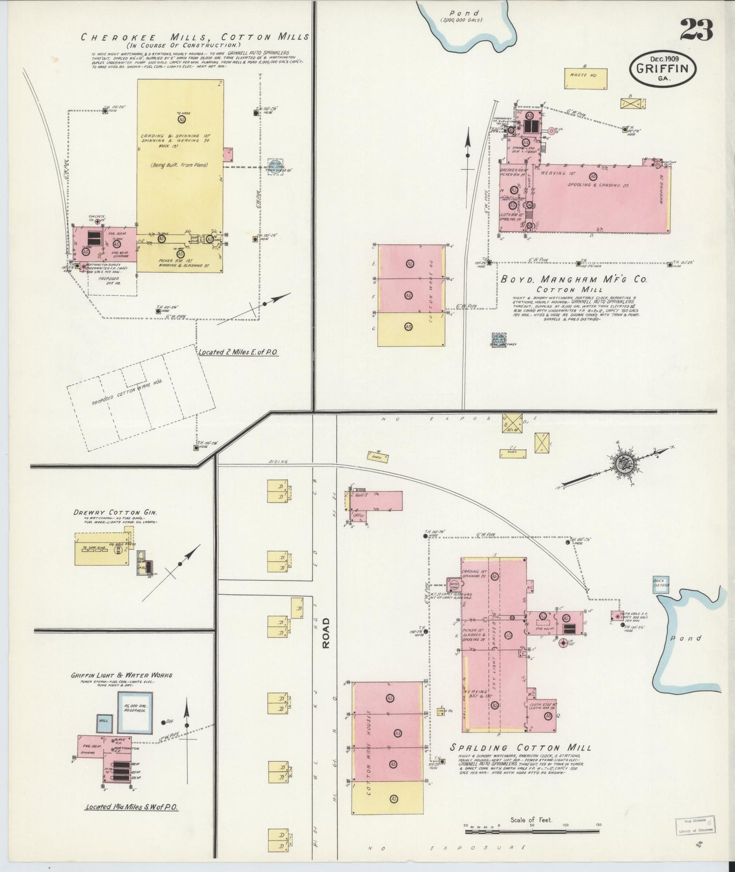 Sanborn Fire Insurance Map from Griffin, Spalding County, Georgia (1909), Sheet #0023 - Historic Sanborn Fire Insurance Map Print, vintage old map wall art, antique decor, genealogy gift, Georgia Georgia map
