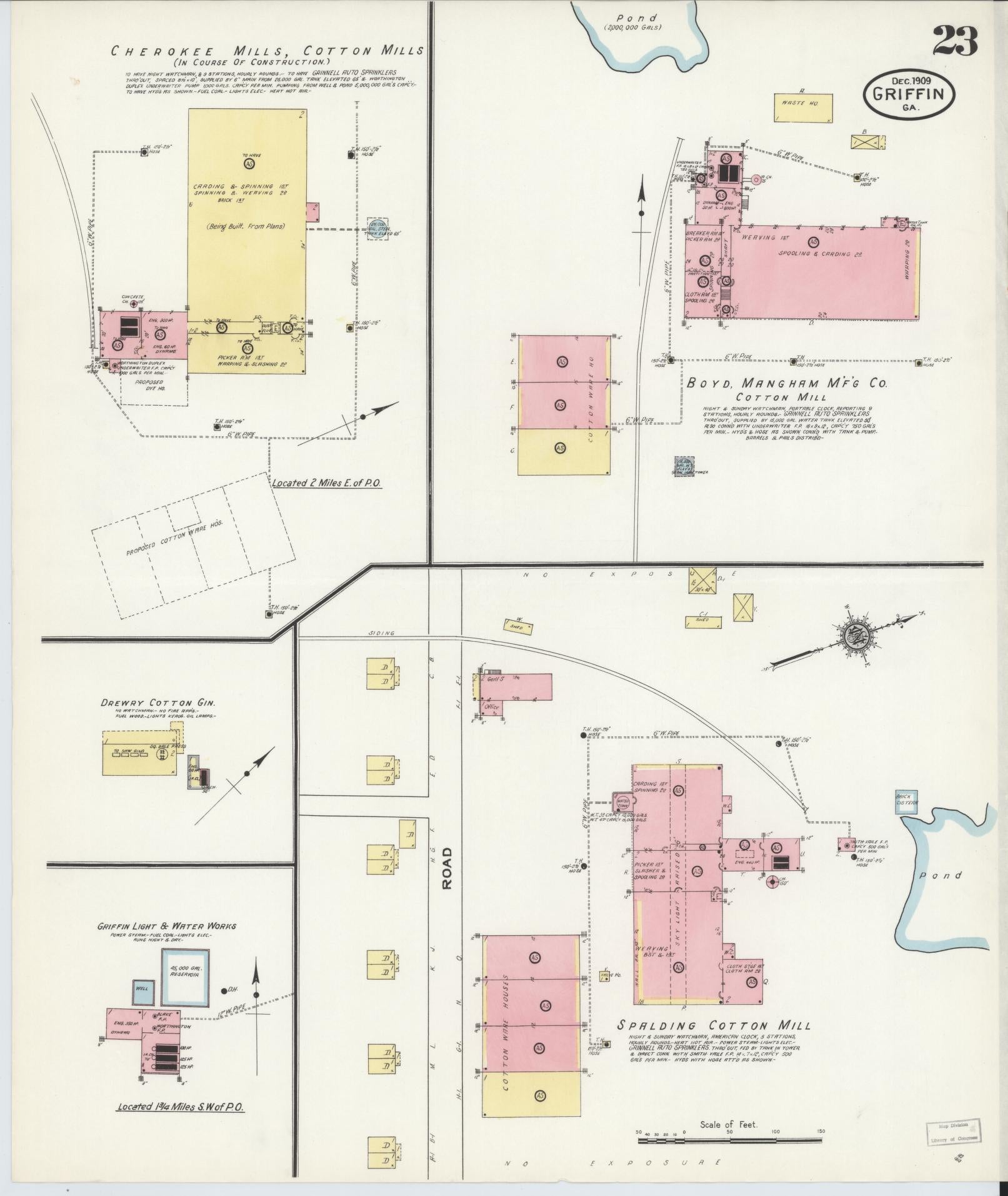Sanborn Fire Insurance Map from Griffin, Spalding County, Georgia (1909), Sheet #0023 - Historic Sanborn Fire Insurance Map Print, vintage old map wall art, antique decor, genealogy gift, Georgia Georgia map