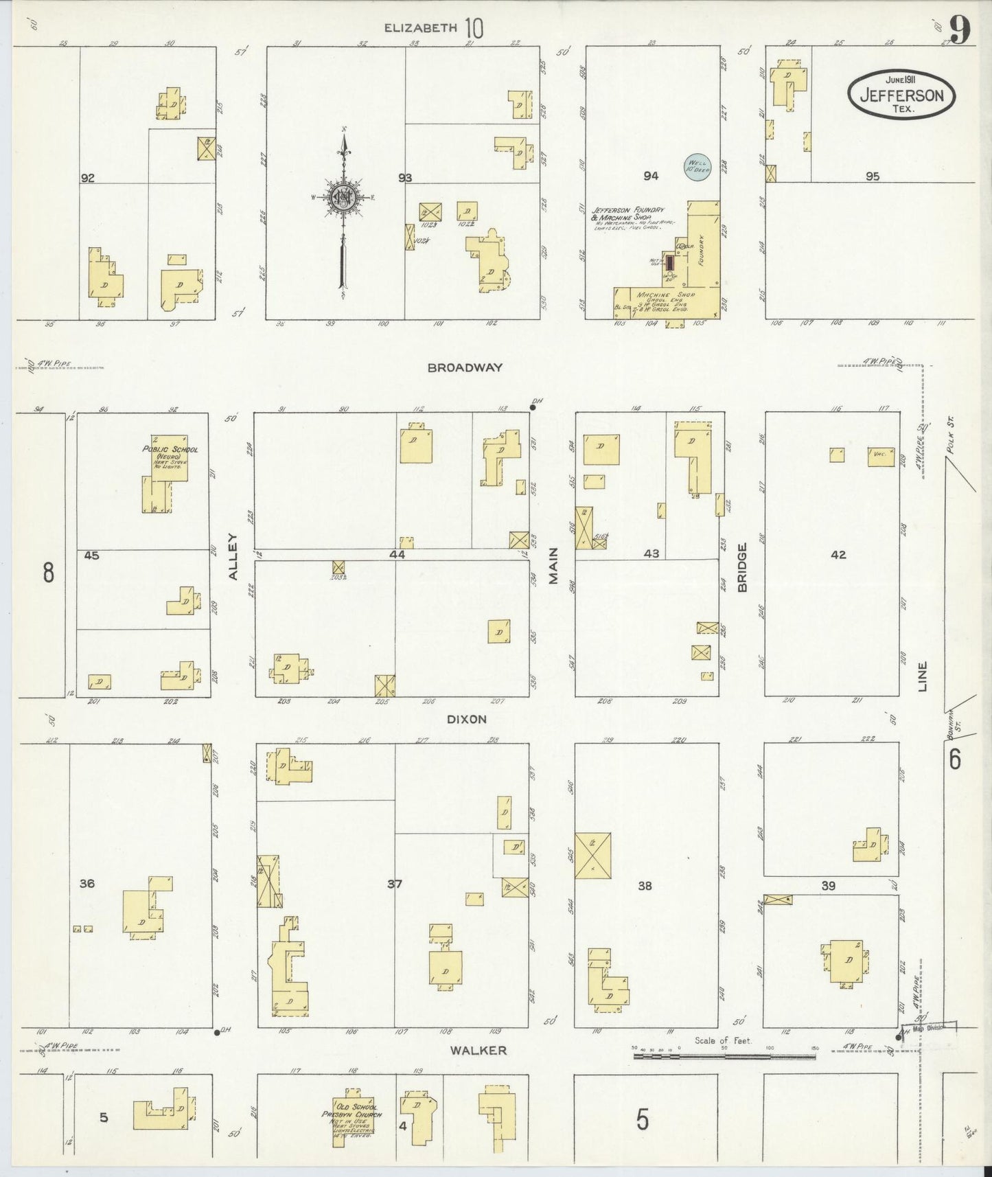 Sanborn Fire Insurance Map from Jefferson, Marion County, Texas (1911), Sheet #0009 - Historic Sanborn Fire Insurance Map Print, vintage old map wall art, antique decor, genealogy gift, Texas Texas map