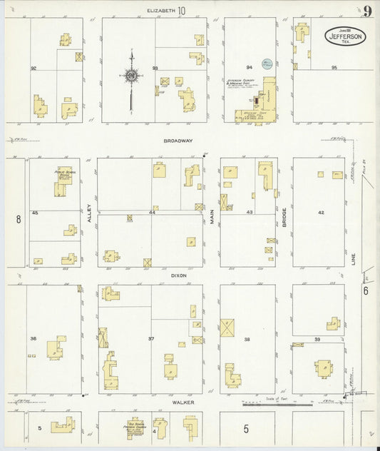 Sanborn Fire Insurance Map from Jefferson, Marion County, Texas (1911), Sheet #0009 - Historic Sanborn Fire Insurance Map Print, vintage old map wall art, antique decor, genealogy gift, Texas Texas map
