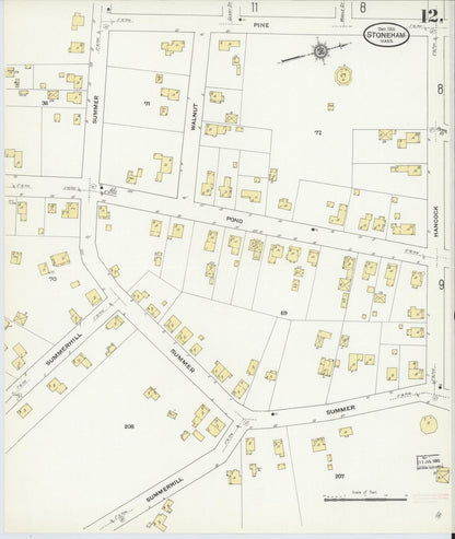 Sanborn Fire Insurance Map from Stoneham, Middlesex County, Massachusetts (1909), Sheet #0012 - Historic Sanborn Fire Insurance Map Print, vintage old map wall art, antique decor, genealogy gift, Massachusetts Massachusetts map
