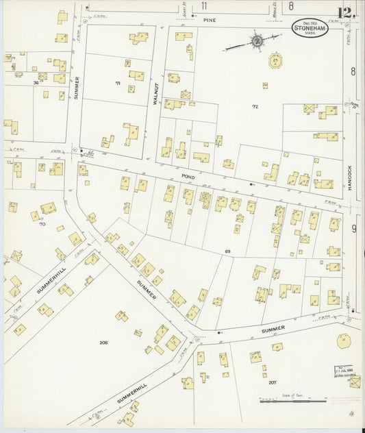Sanborn Fire Insurance Map from Stoneham, Middlesex County, Massachusetts (1909), Sheet #0012 - Historic Sanborn Fire Insurance Map Print, vintage old map wall art, antique decor, genealogy gift, Massachusetts Massachusetts map