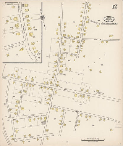 Sanborn Fire Insurance Map from Laurens, Laurens County, South Carolina (1922), Sheet #0012 - Complete Map Set gallery image, historic Sanborn map, vintage wall art, South Carolina South Carolina