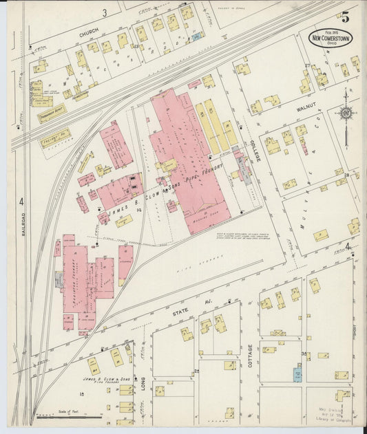 Sanborn Fire Insurance Map from Newcomerstown, Tuscarawas County, Ohio (1915), Sheet #0005 - Historic Sanborn Fire Insurance Map Print, vintage old map wall art, antique decor, genealogy gift, Ohio Ohio map