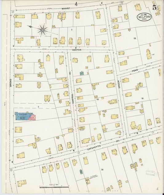 Sanborn Fire Insurance Map from Milford, New Haven County, Connecticut (1906), Sheet #0005 - Historic Sanborn Fire Insurance Map Print, vintage old map wall art, antique decor, genealogy gift, Connecticut Connecticut map