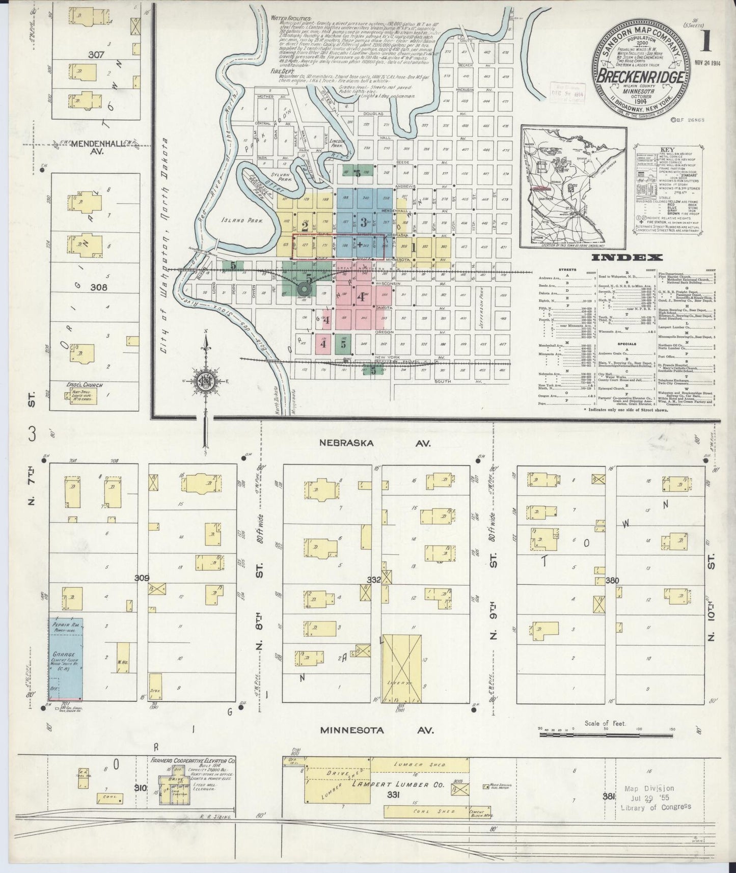 Sanborn Fire Insurance Map from Breckenridge, Wilkin County, Minnesota (1914), Sheet #0001 - Historic Sanborn Fire Insurance Map Print, vintage old map wall art, antique decor, genealogy gift, Minnesota Minnesota map