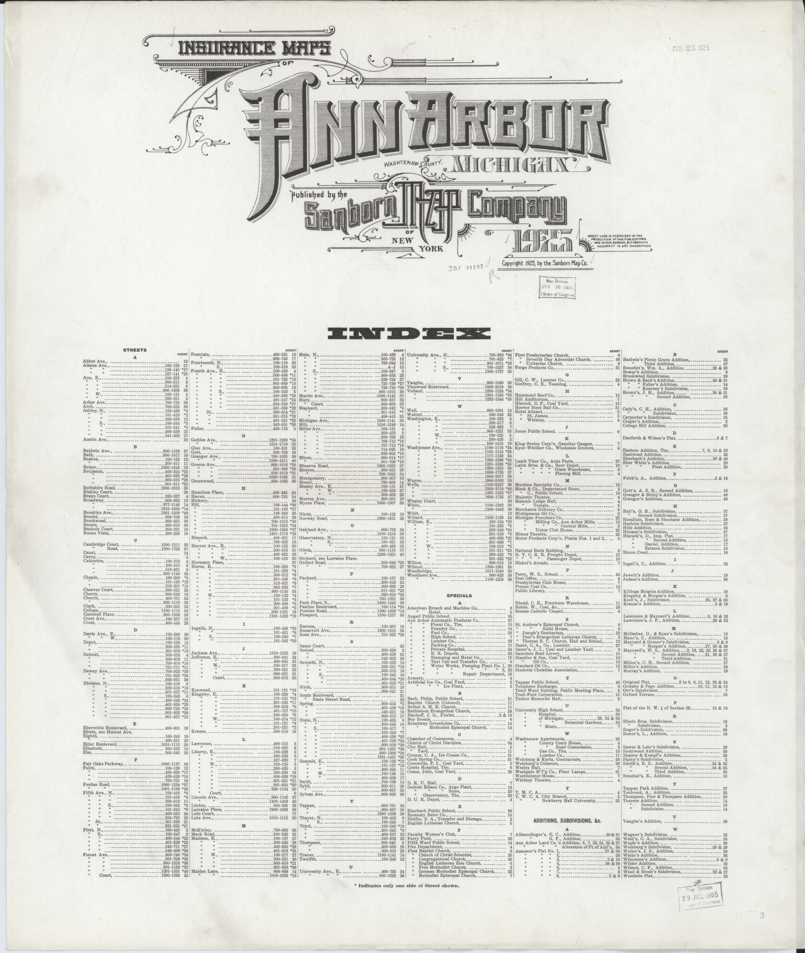 Sanborn Fire Insurance Map from Ann Arbor, Washtenaw County, Michigan. (1925) – Historic Sanborn Fire Insurance Map Print