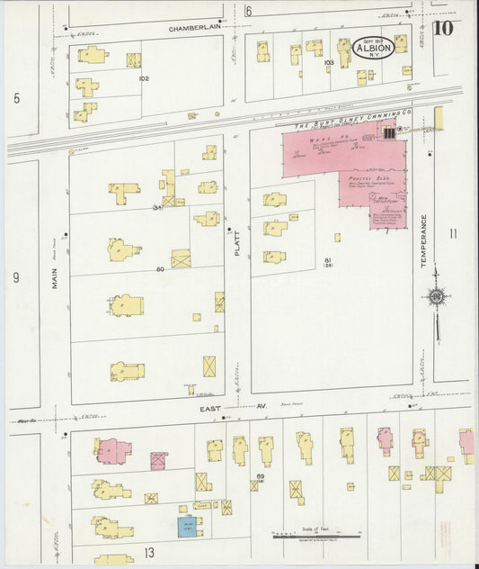 Sanborn Fire Insurance Map from Albion, Orleans County, New York (1917), Sheet #0010 - Historic Sanborn Fire Insurance Map Print, vintage old map wall art, antique decor, genealogy gift, New York New York map