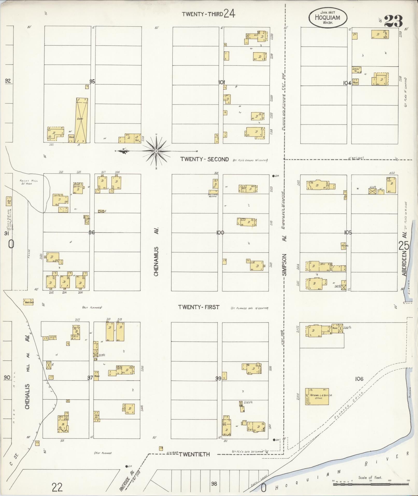 Sanborn Fire Insurance Map from Hoquiam, Grays Harbor County, Washington (1907), Sheet #0023 - Complete Map Set gallery image, historic Sanborn map, vintage wall art, Washington Washington