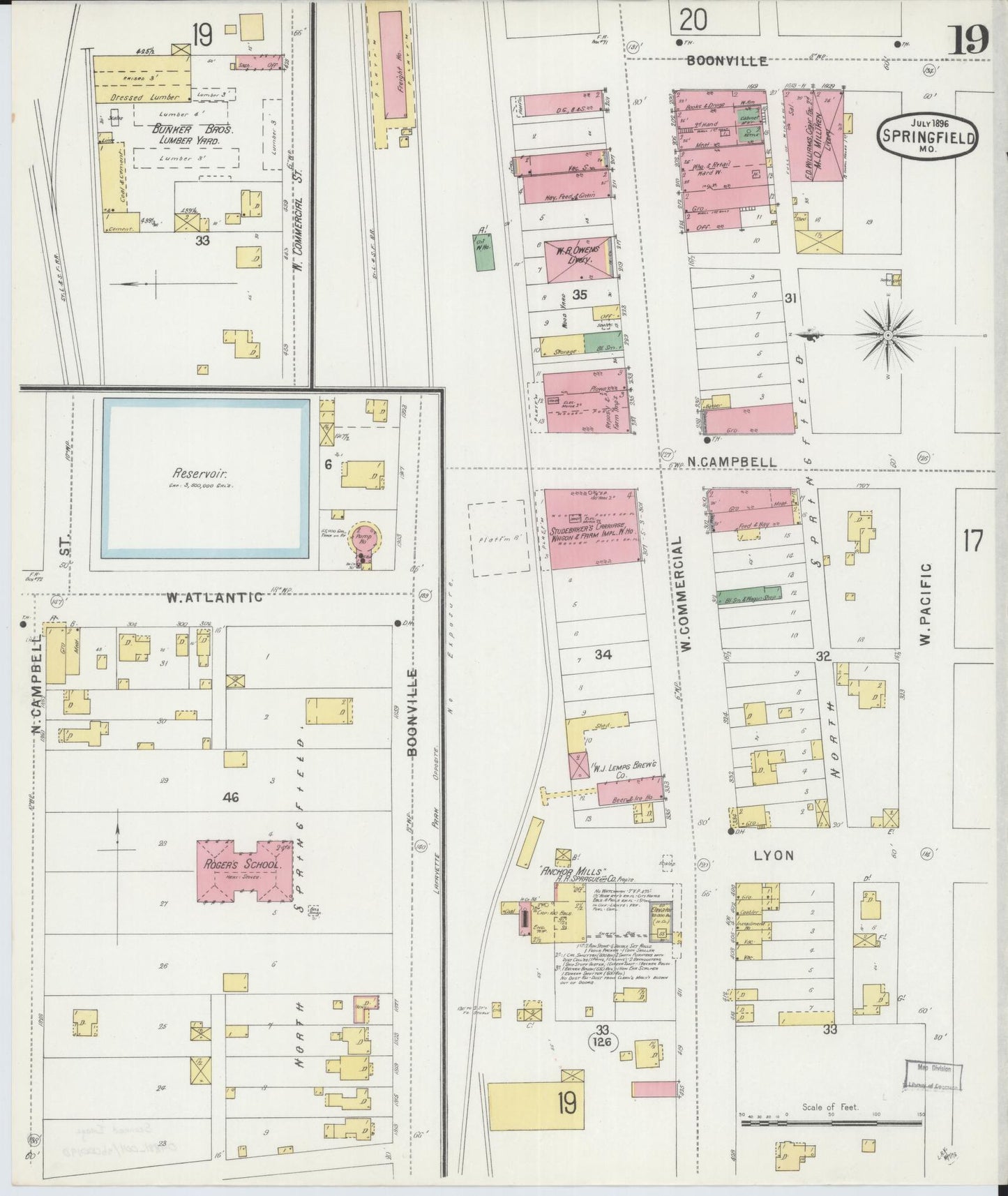 Sanborn Fire Insurance Map from Springfield, Greene County, Missouri (1896), Sheet #0019 - Complete Map Set gallery image, historic Sanborn map, vintage wall art, Missouri Missouri