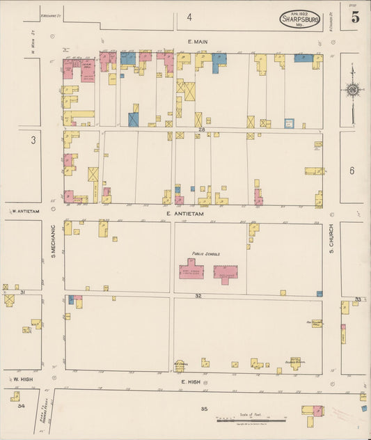 Sanborn Fire Insurance Map from Sharpsburg, Washington County, Maryland (1922), Sheet #0005 - Historic Sanborn Fire Insurance Map Print, vintage old map wall art, antique decor, genealogy gift, Maryland Maryland map