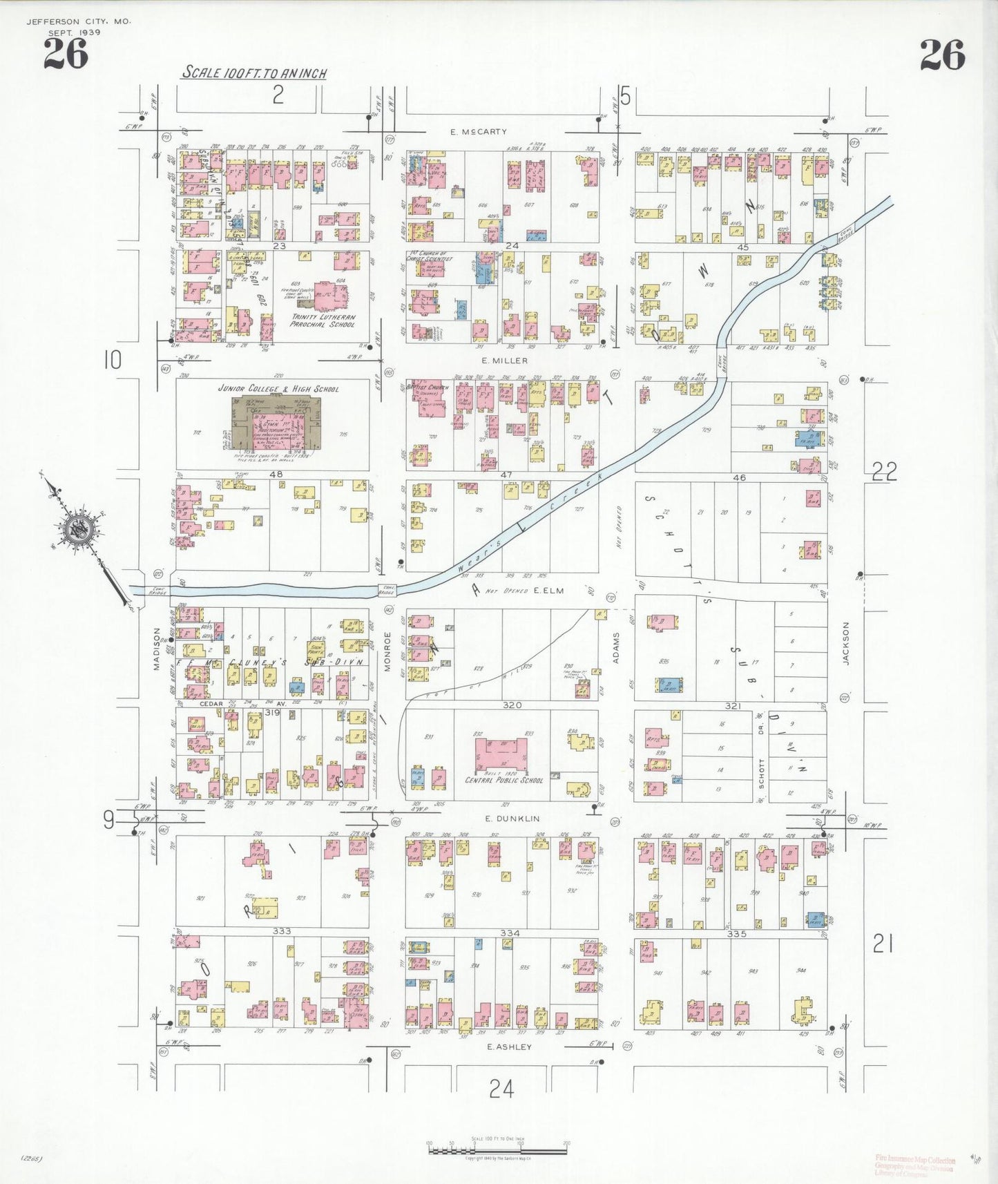 Sanborn Fire Insurance Map from Jefferson City, Cole County, Missouri (1939), Sheet #0026 - Complete Map Set gallery image, historic Sanborn map, vintage wall art, Missouri Missouri