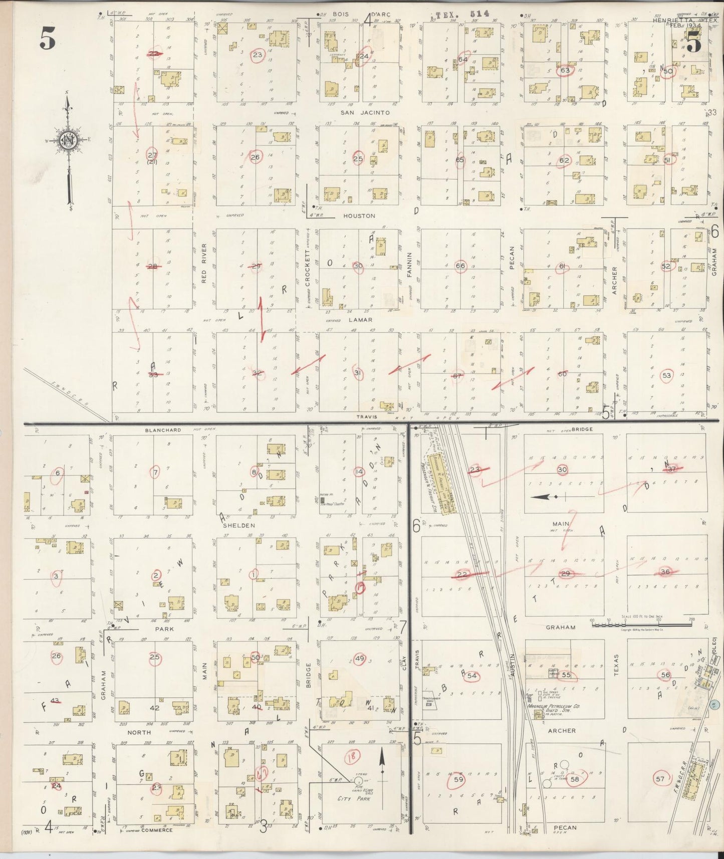 Sanborn Fire Insurance Map from Henrietta, Clay County, Texas (1944), Sheet #0005 - Complete Map Set gallery image, historic Sanborn map, vintage wall art, Texas Texas