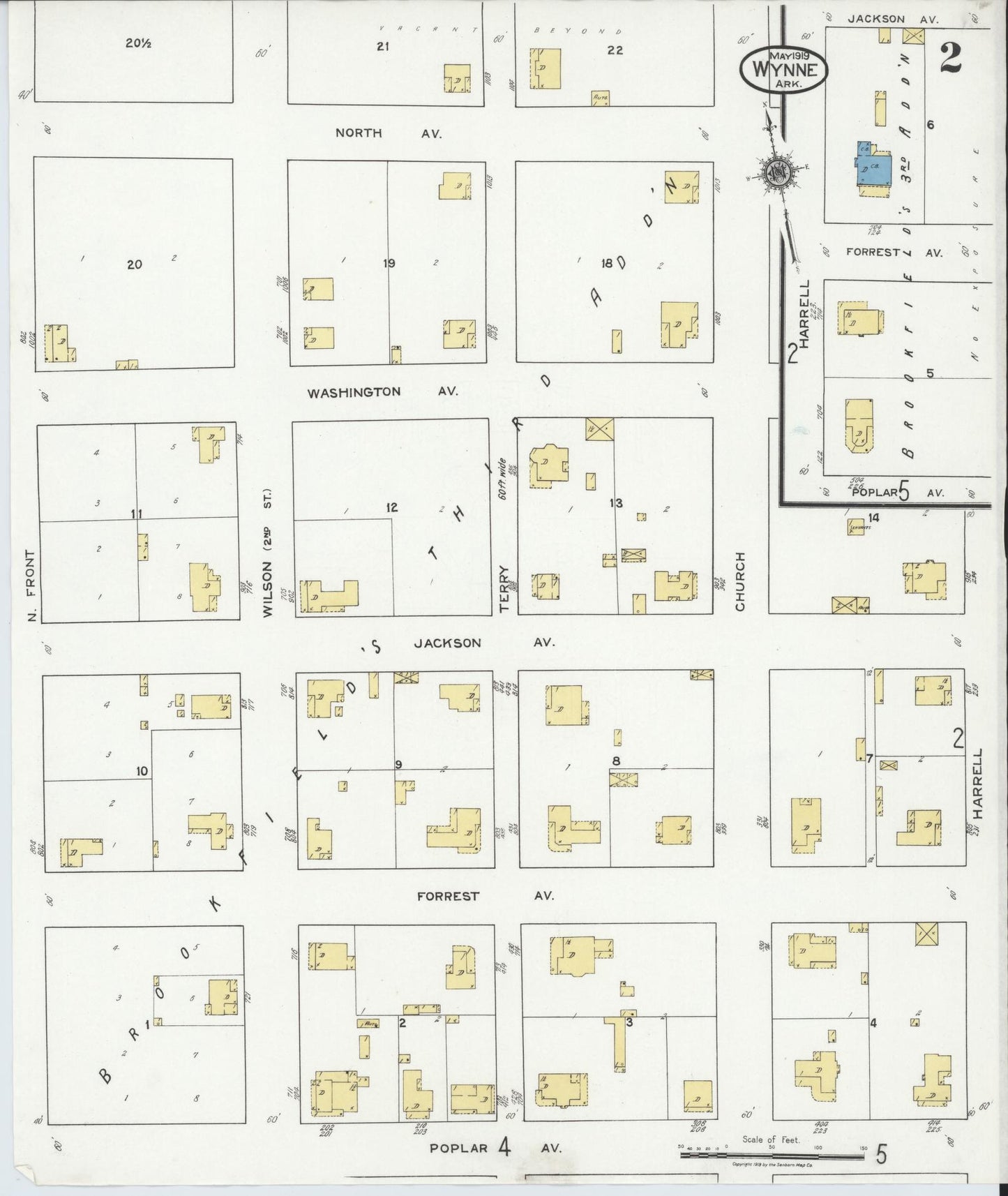 Sanborn Fire Insurance Map from Wynne, Cross County, Arkansas (1919), Sheet #0002 - Historic Sanborn Fire Insurance Map Print, vintage old map wall art, antique decor, genealogy gift, Arkansas Arkansas map