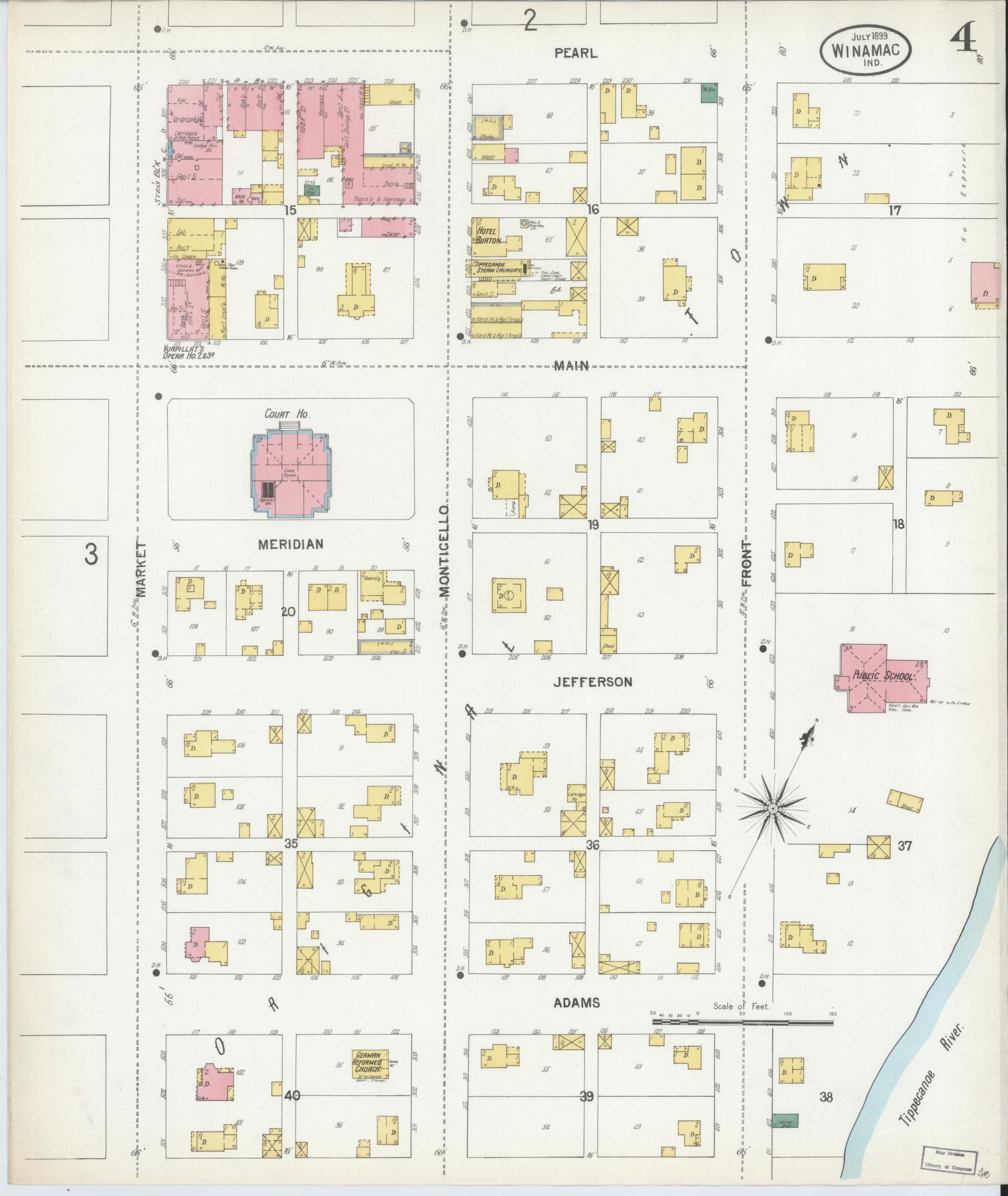 Sanborn Fire Insurance Map from Winamac, Pulaski County, Indiana (1899), Sheet #0004 - Complete Map Set gallery image, historic Sanborn map, vintage wall art, Indiana Indiana