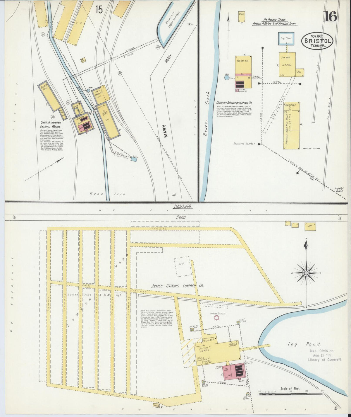 Sanborn Fire Insurance Map from Bristol, Sullivan County, Tennessee (1902), Sheet #0016 - Historic Sanborn Fire Insurance Map Print, vintage old map wall art, antique decor, genealogy gift, Tennessee Tennessee map