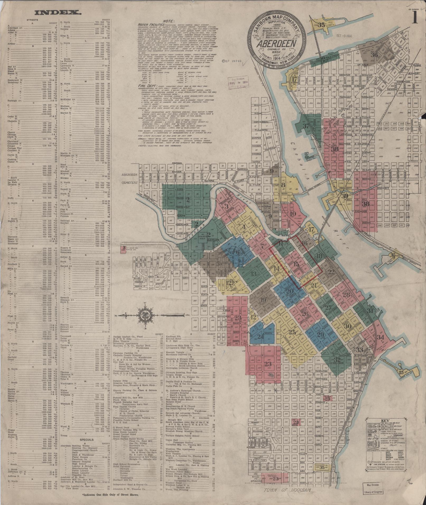 Sanborn Fire Insurance Map from Aberdeen, Grays Harbor County, Washington. (1914) – Historic Sanborn Fire Insurance Map Print