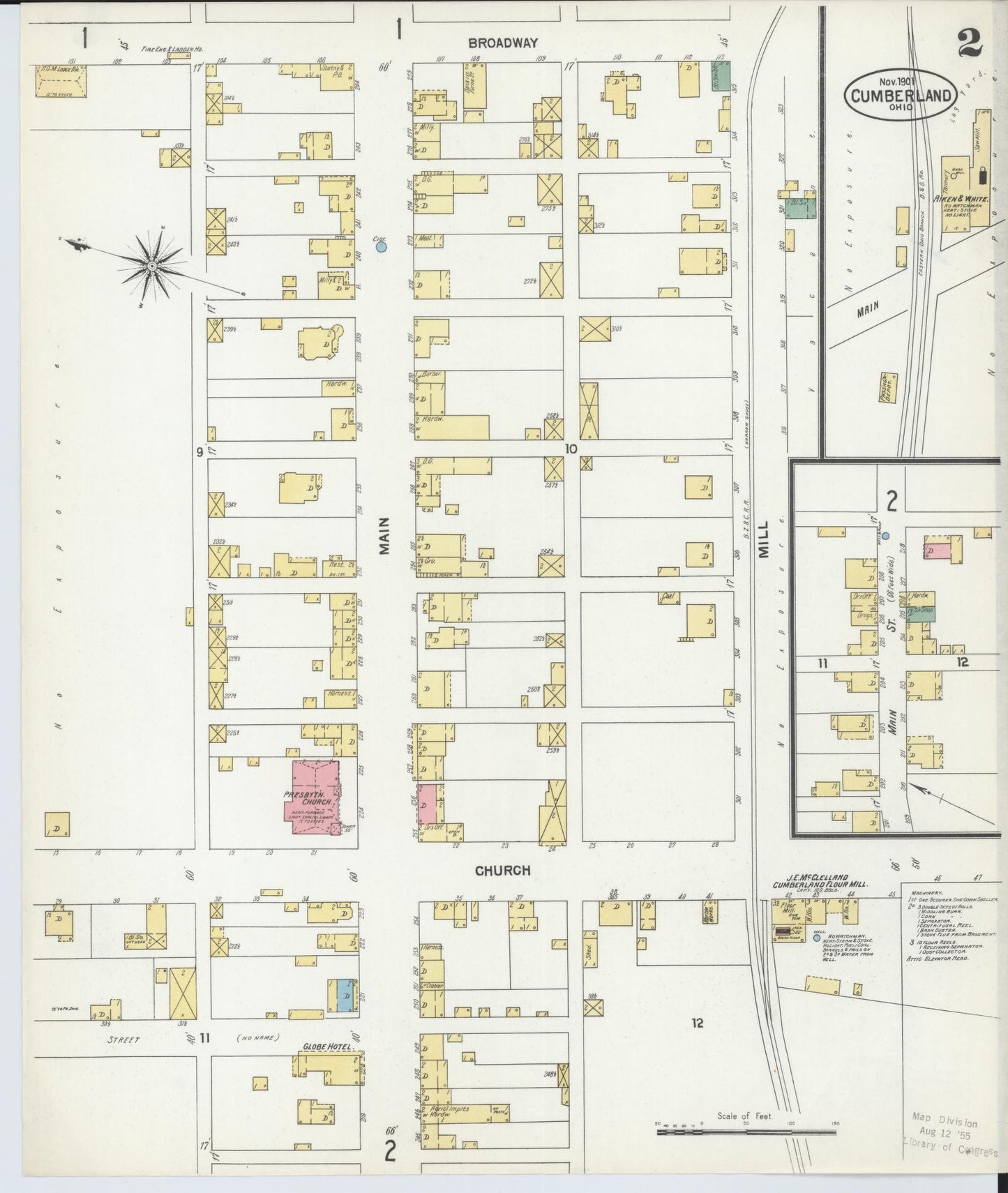 Sanborn Fire Insurance Map from Cumberland, Guernsey County, Ohio (1901), Sheet #0002 - Historic Sanborn Fire Insurance Map Print, vintage old map wall art, antique decor, genealogy gift, Ohio Ohio map