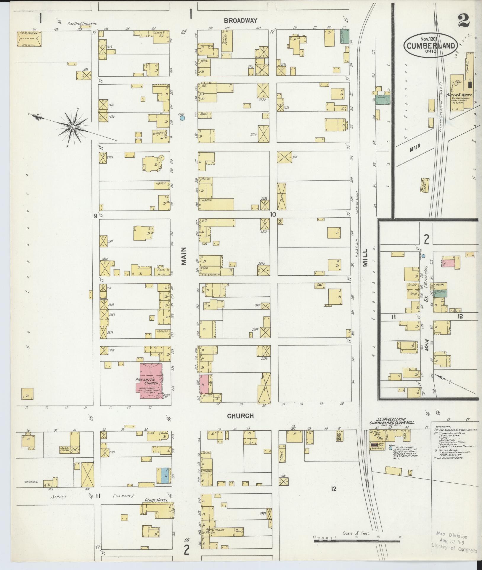 Sanborn Fire Insurance Map from Cumberland, Guernsey County, Ohio (1901), Sheet #0002 - Historic Sanborn Fire Insurance Map Print, vintage old map wall art, antique decor, genealogy gift, Ohio Ohio map