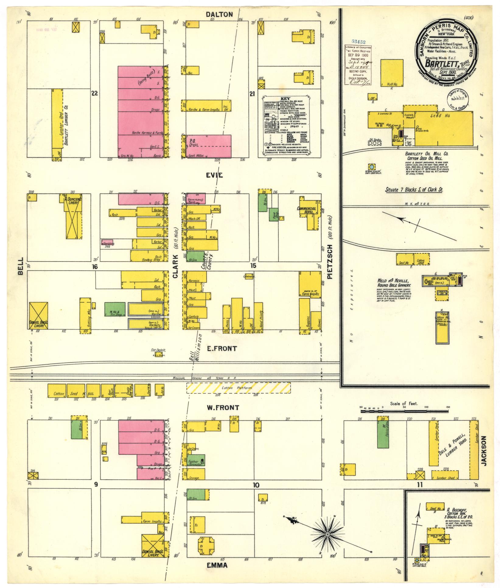 Sanborn Fire Insurance Map from Bartlett, Bell and Williamson Counties, Texas (1900), Sheet #0001 - Historic Sanborn Fire Insurance Map Print, vintage old map wall art, antique decor, genealogy gift, Texas Texas map