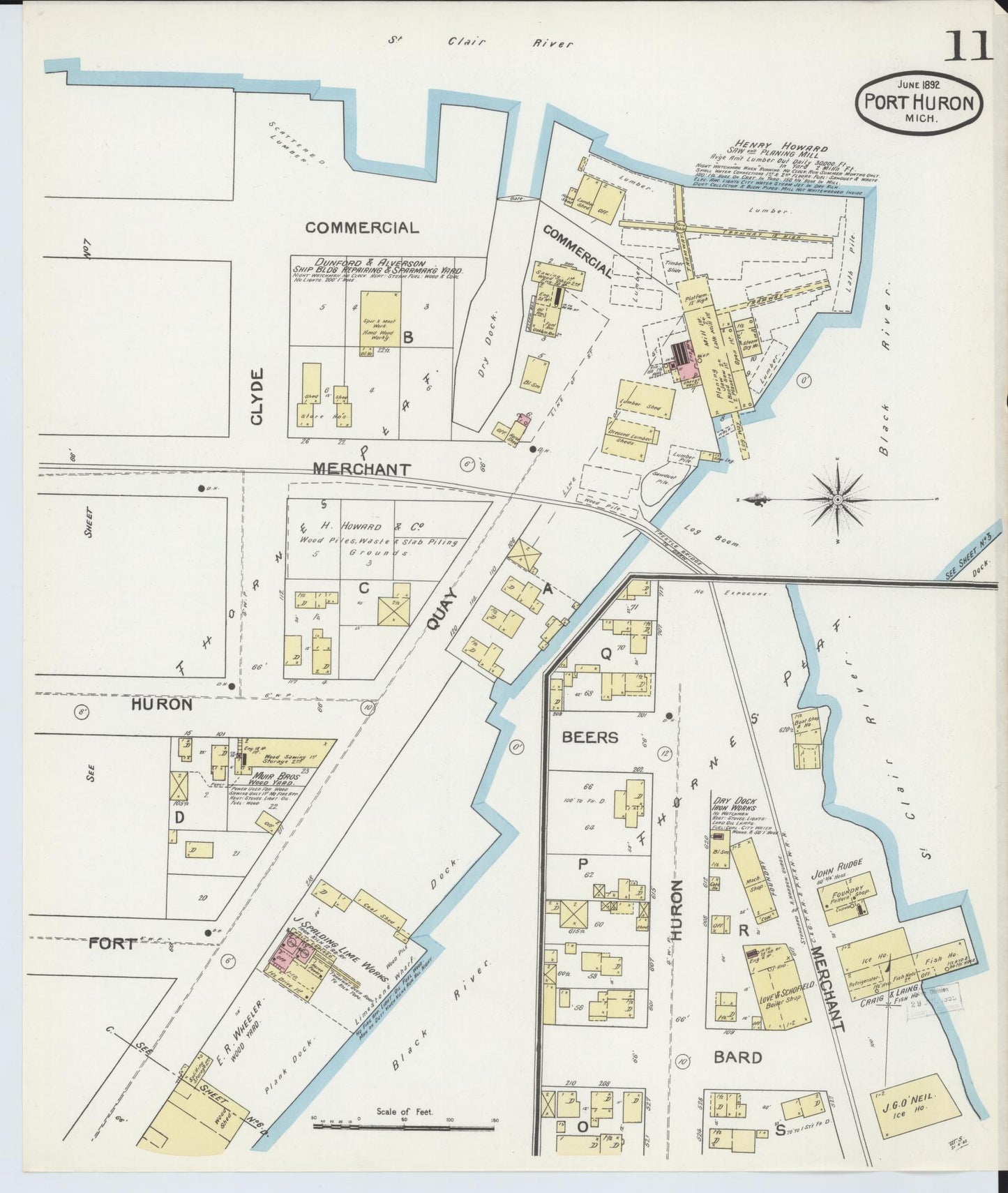 Sanborn Fire Insurance Map from Port Huron, Saint Clair County, Michigan (1892), Sheet #0011 - Complete Map Set gallery image, historic Sanborn map, vintage wall art, Michigan Michigan