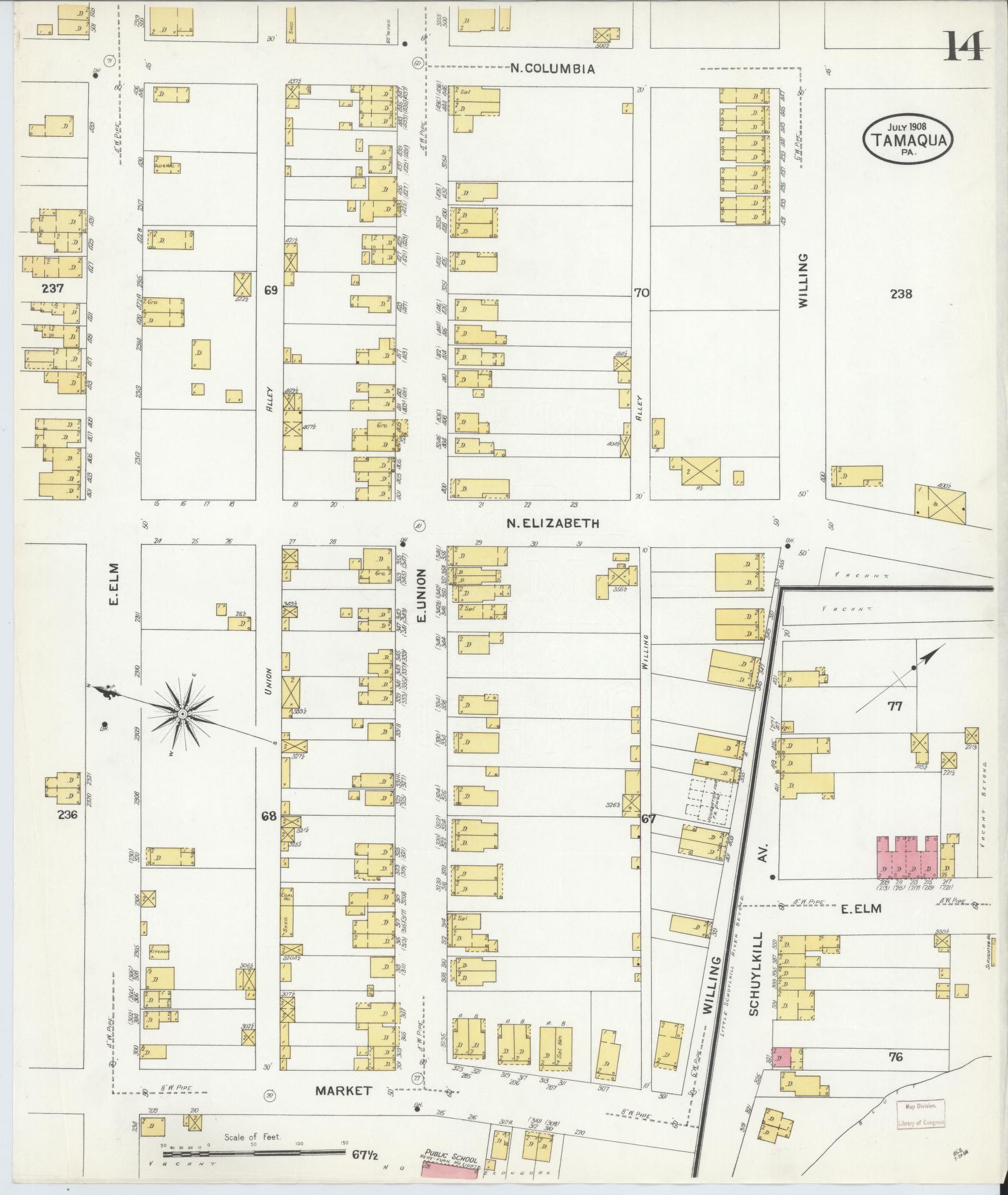Sanborn Fire Insurance Map from Tamaqua, Schuylkill County, Pennsylvania (1908), Sheet #0014 - Complete Map Set gallery image, historic Sanborn map, vintage wall art, Pennsylvania Pennsylvania