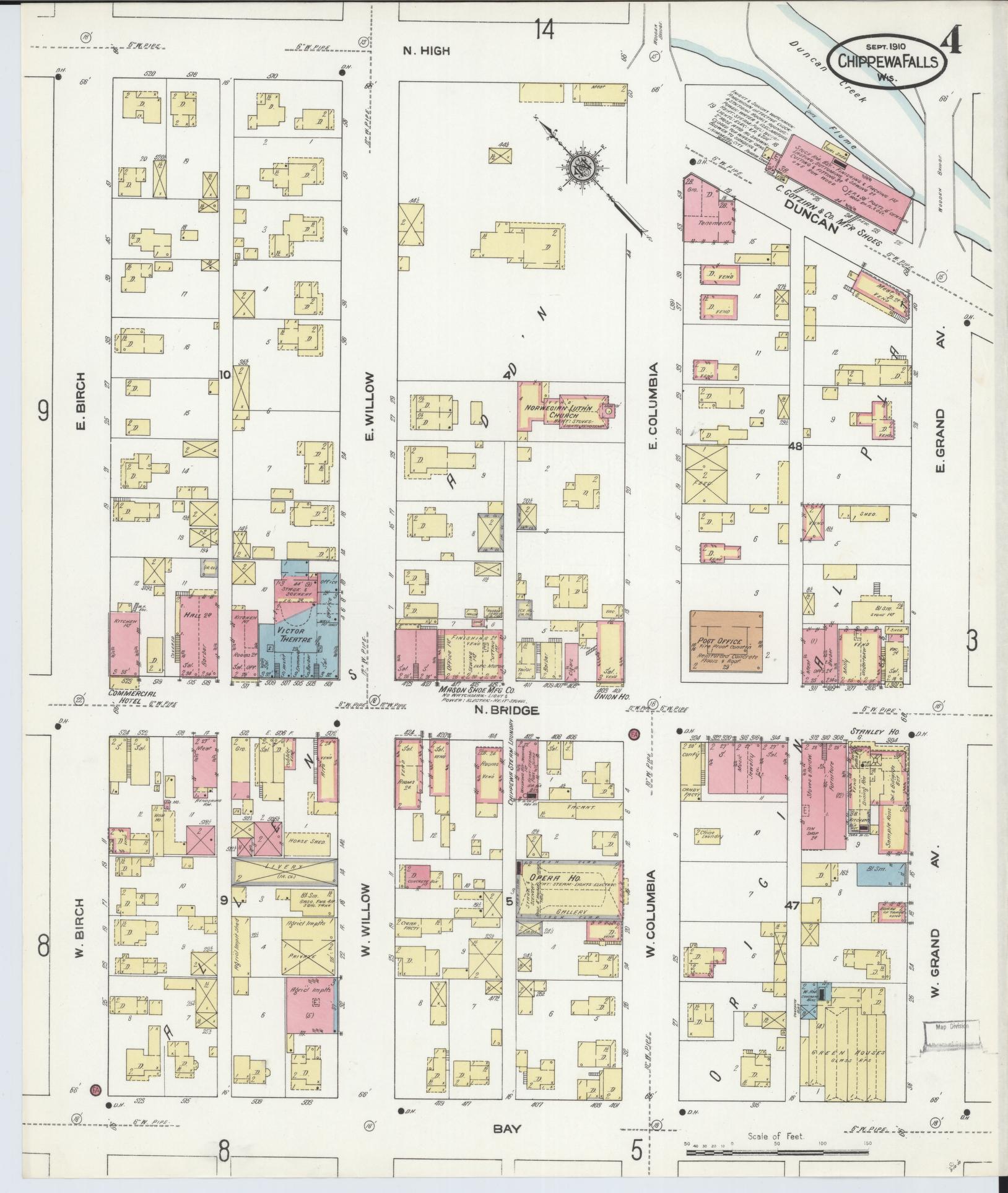 Sanborn Fire Insurance Map from Chippewa Falls, Chippewa County, Wisconsin (1910), Sheet #0004 - Complete Map Set gallery image, historic Sanborn map, vintage wall art, Wisconsin Wisconsin