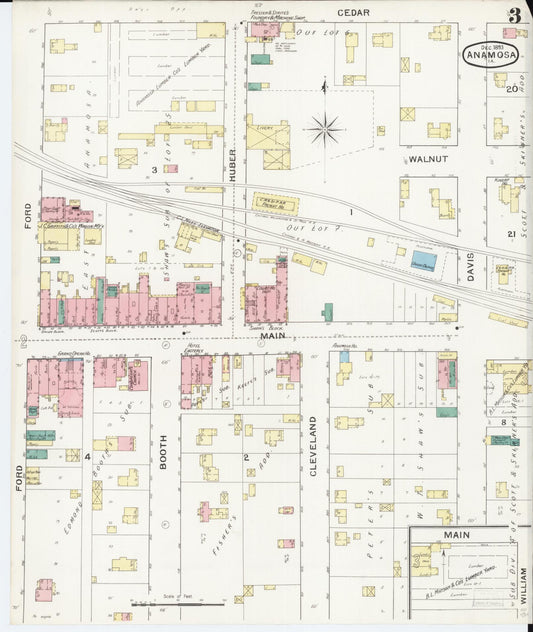 Sanborn Fire Insurance Map from Anamosa, Jones County, Iowa (1893), Sheet #0003 - Historic Sanborn Fire Insurance Map Print, vintage old map wall art