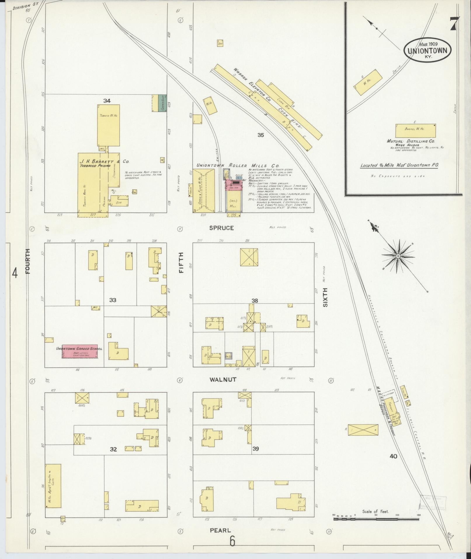 Sanborn Fire Insurance Map from Uniontown, Union County, Kentucky (1909), Sheet #0007 - Historic Sanborn Fire Insurance Map Print, vintage old map wall art, antique decor, genealogy gift, Kentucky Kentucky map