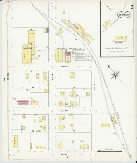 Sanborn Fire Insurance Map from Uniontown, Union County, Kentucky (1909), Sheet #0007 - Historic Sanborn Fire Insurance Map Print, vintage old map wall art, antique decor, genealogy gift, Kentucky Kentucky map