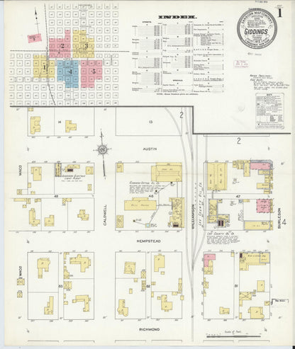 Sanborn Fire Insurance Map from Giddings, Lee County, Texas (1912), Sheet #0001 - Complete Map Set gallery image, historic Sanborn map, vintage wall art, Texas Texas