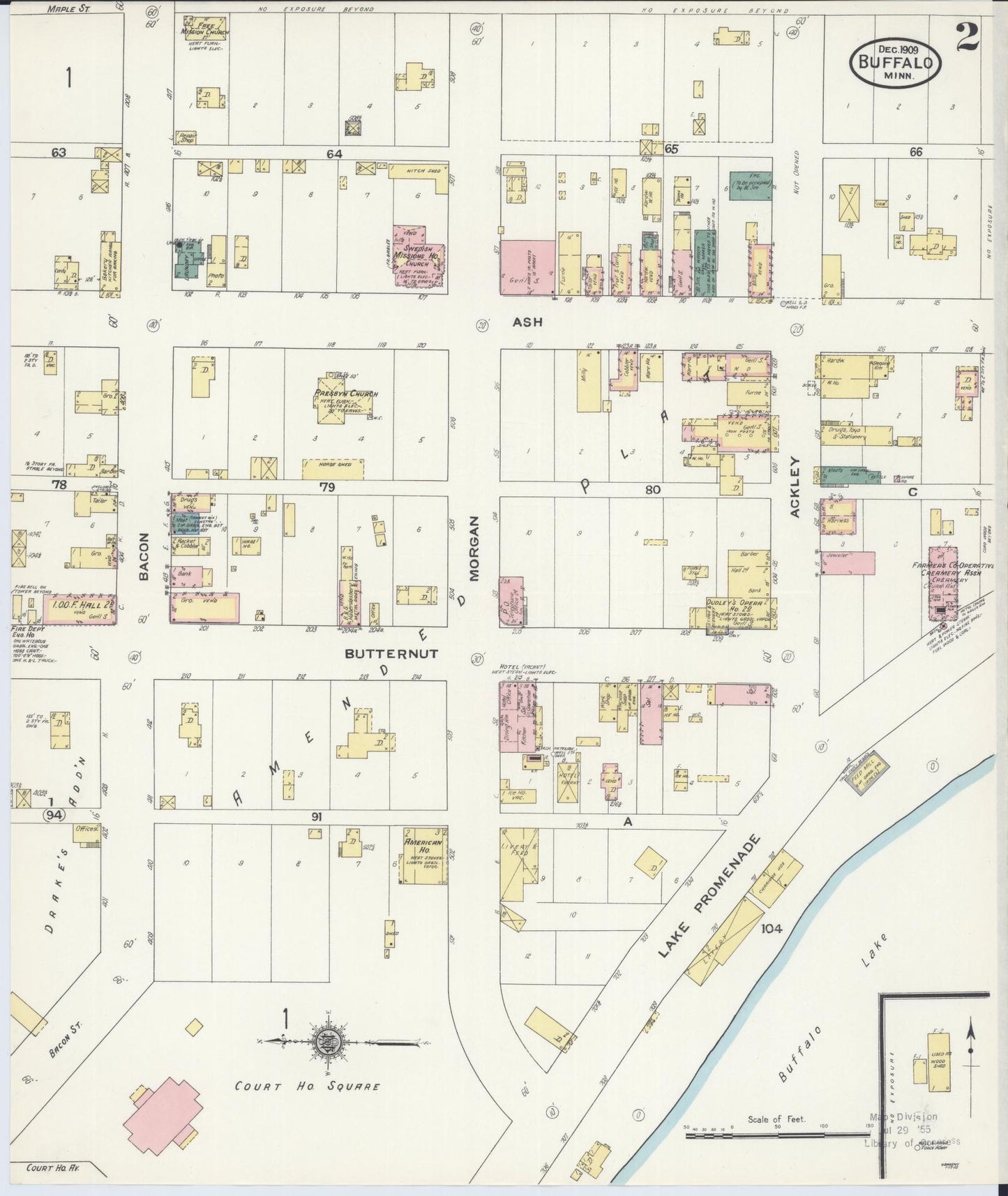 Sanborn Fire Insurance Map from Buffalo, Wright County, Minnesota (1909), Sheet #0002 - Historic Sanborn Fire Insurance Map Print, vintage old map wall art, antique decor, genealogy gift, Minnesota Minnesota map