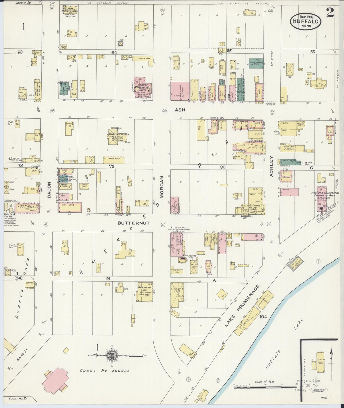 Sanborn Fire Insurance Map from Buffalo, Wright County, Minnesota (1909), Sheet #0002 - Historic Sanborn Fire Insurance Map Print, vintage old map wall art, antique decor, genealogy gift, Minnesota Minnesota map