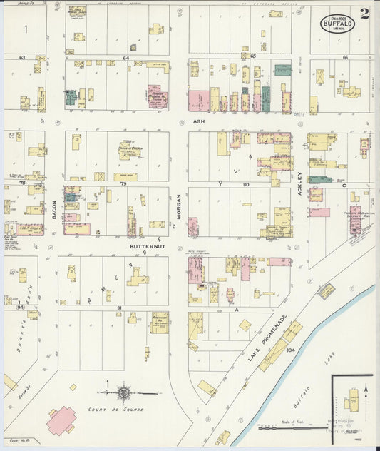 Sanborn Fire Insurance Map from Buffalo, Wright County, Minnesota (1909), Sheet #0002 - Historic Sanborn Fire Insurance Map Print, vintage old map wall art, antique decor, genealogy gift, Minnesota Minnesota map