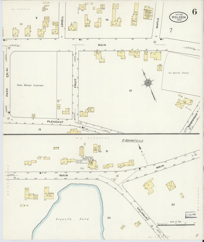 Sanborn Fire Insurance Map from Holden, Worcester County, Massachusetts (1910), Sheet #0006 - Historic Sanborn Fire Insurance Map Print, vintage old map wall art, antique decor, genealogy gift, Massachusetts Massachusetts map