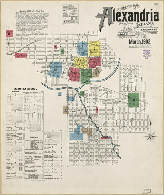 Sanborn Fire Insurance Map from Alexandria, Madison County, Indiana (1902), Sheet #0001 - Historic Sanborn Fire Insurance Map Print, vintage old map wall art, antique decor, genealogy gift, Indiana Indiana map