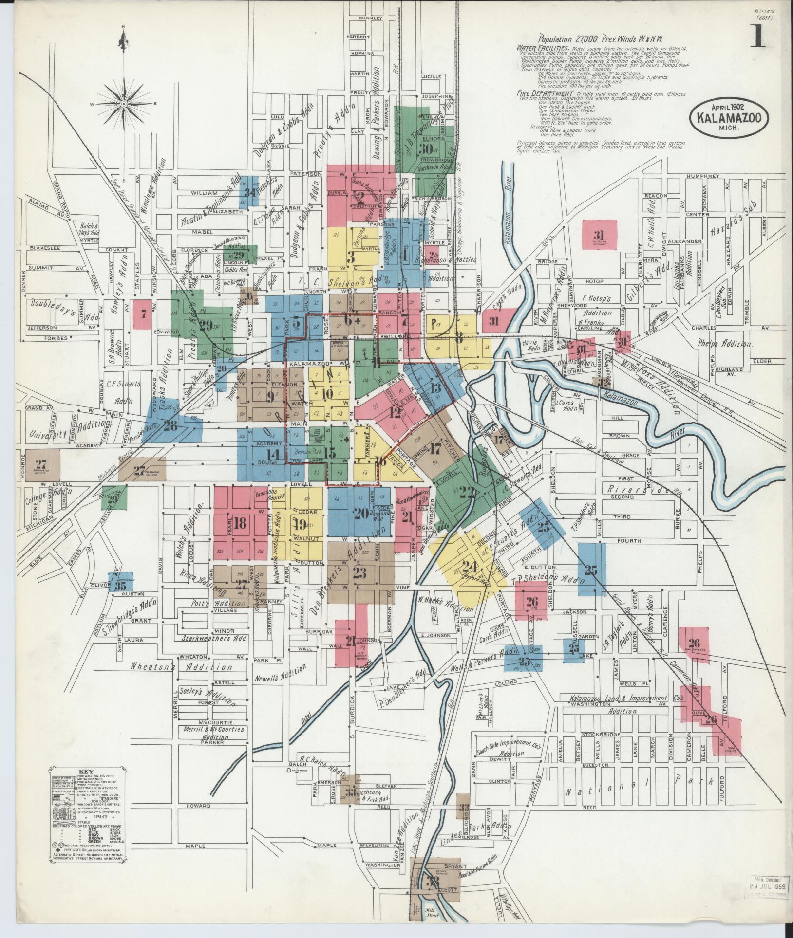 Sanborn Fire Insurance Map from Kalamazoo, Kalamazoo County, Michigan (1902), Sheet #0001 - Complete Map Set gallery image, historic Sanborn map, vintage wall art, Michigan Michigan