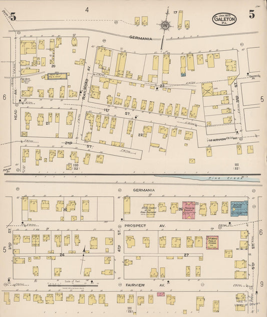 Sanborn Fire Insurance Map from Galeton, Potter County, Pennsylvania (1923), Sheet #0005 - Historic Sanborn Fire Insurance Map Print, vintage old map wall art, antique decor, genealogy gift, Pennsylvania Pennsylvania map
