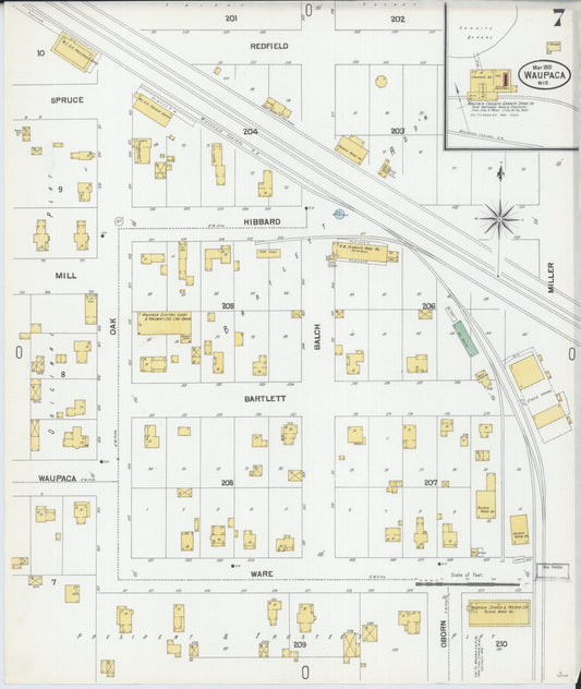 Sanborn Fire Insurance Map from Waupaca, Waupaca County, Wisconsin (1901), Sheet #0007 - Historic Sanborn Fire Insurance Map Print, vintage old map wall art, antique decor, genealogy gift, Wisconsin Wisconsin map