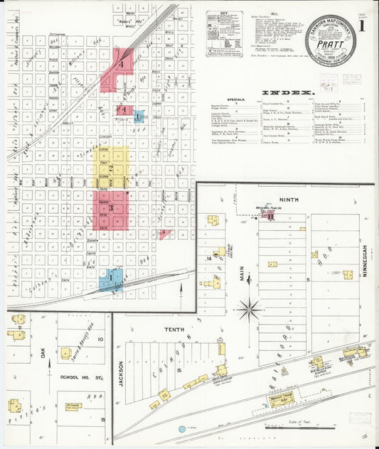 Sanborn Fire Insurance Map from Pratt, Pratt County, Kansas (1905), Sheet #0001 - Historic Sanborn Fire Insurance Map Print, vintage old map wall art, antique decor, genealogy gift, Kansas Kansas map