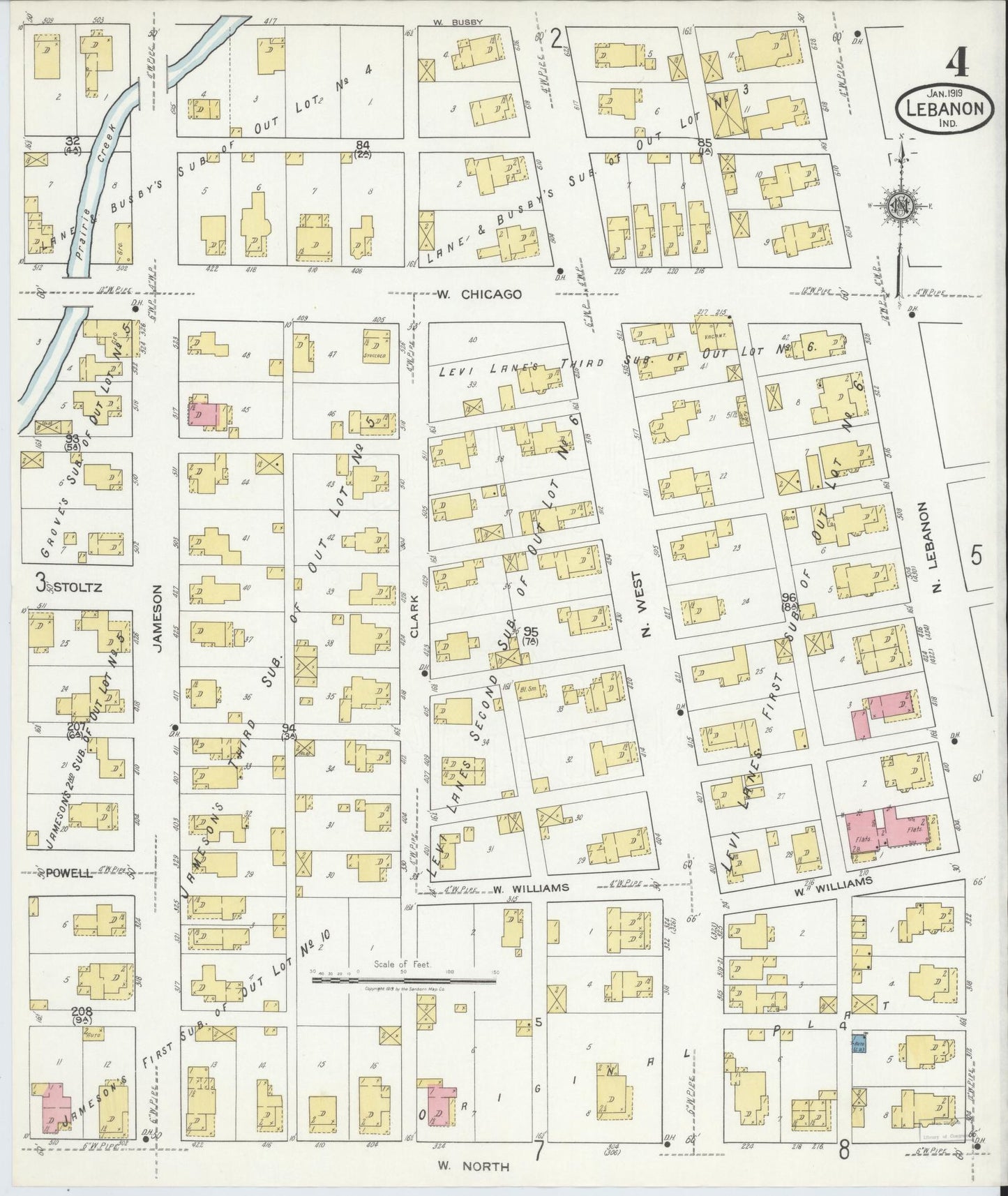 Sanborn Fire Insurance Map from Lebanon, Boone County, Indiana (1919), Sheet #0004 - Complete Map Set gallery image, historic Sanborn map, vintage wall art, Indiana Indiana