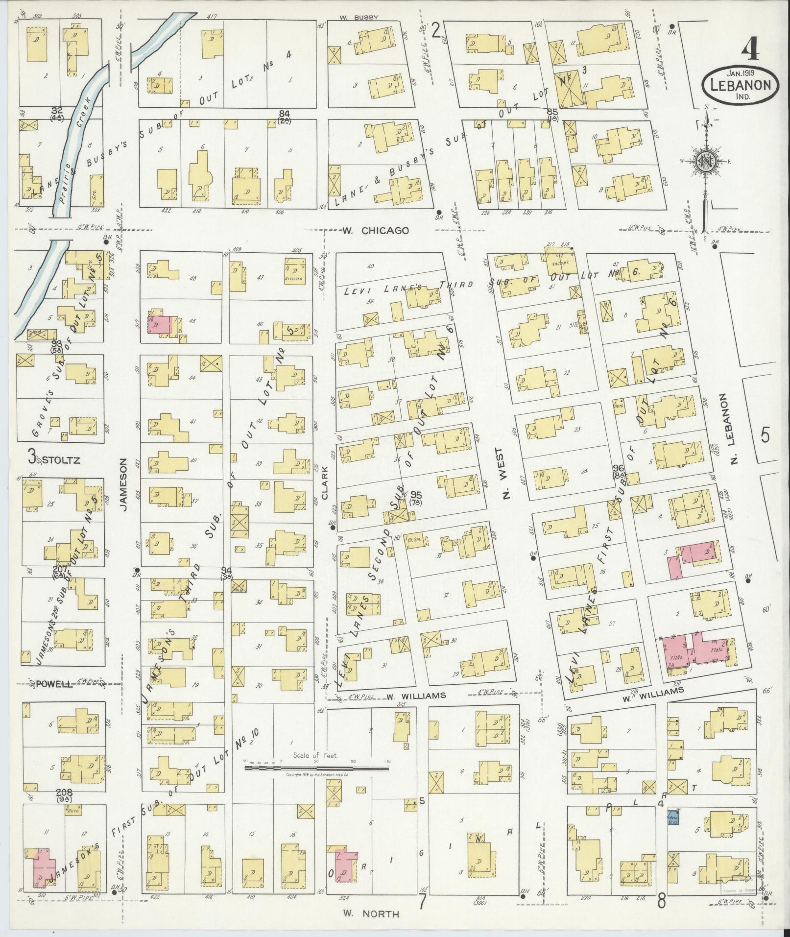 Sanborn Fire Insurance Map from Lebanon, Boone County, Indiana (1919), Sheet #0004 - Complete Map Set gallery image, historic Sanborn map, vintage wall art, Indiana Indiana