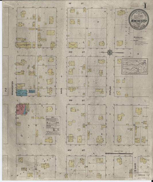 Sanborn Fire Insurance Map from Winchester, Jefferson County, Kansas (1913), Sheet #0001 - Historic Sanborn Fire Insurance Map Print, vintage old map wall art, antique decor, genealogy gift, Kansas Kansas map