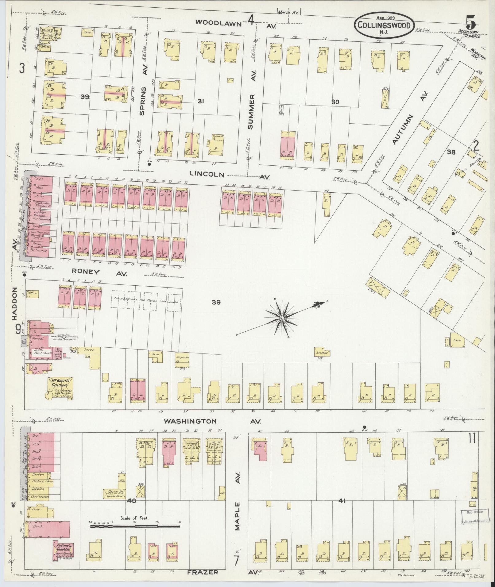 Sanborn Fire Insurance Map from Collingswood, Camden County, New Jersey (1909), Sheet #0005 - Complete Map Set gallery image, historic Sanborn map, vintage wall art, New Jersey New Jersey