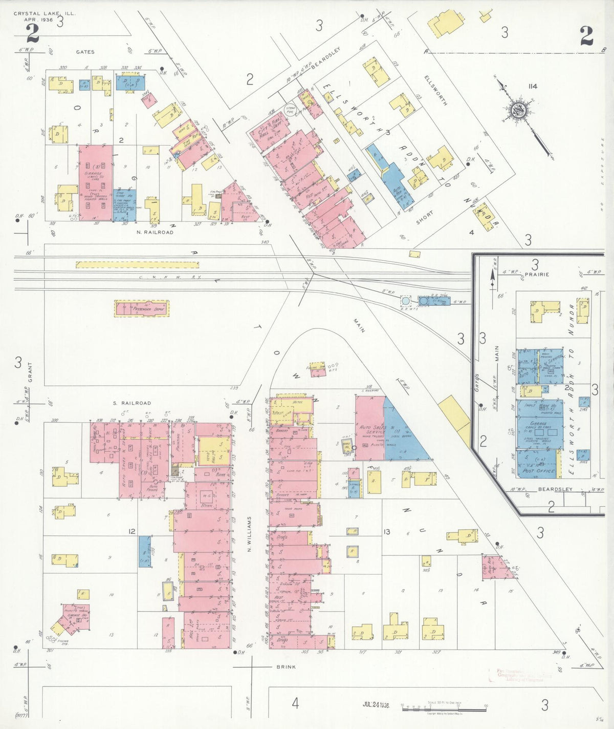 Sanborn Fire Insurance Map from Crystal Lake, McHenry County, Illinois (1936), Sheet #0002 - Complete Map Set gallery image, historic Sanborn map, vintage wall art, Illinois Illinois