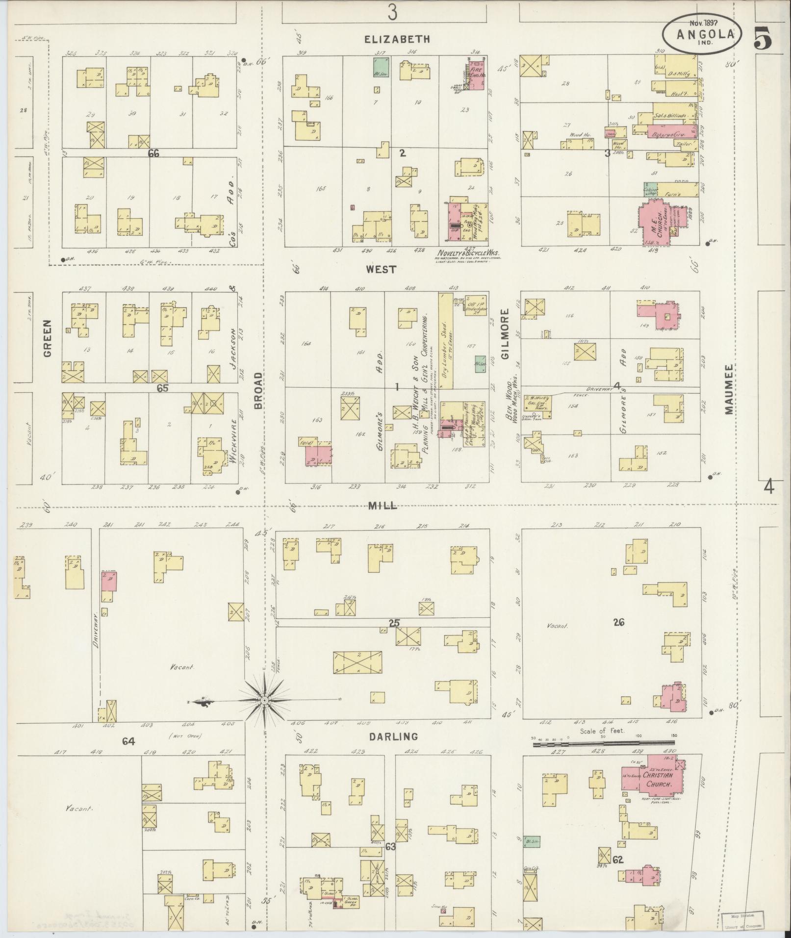 Sanborn Fire Insurance Map from Angola, Steuben County, Indiana (1897), Sheet #0005 - Complete Map Set gallery image, historic Sanborn map, vintage wall art, Indiana Indiana