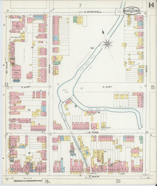 Sanborn Fire Insurance Map from Norristown, Montgomery County, Pennsylvania (1896), Sheet #0014 - Historic Sanborn Fire Insurance Map Print, vintage old map wall art, antique decor, genealogy gift, Pennsylvania Pennsylvania map
