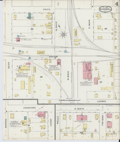 Sanborn Fire Insurance Map from Bushnell, Mcdonough County, Illinois (1893), Sheet #0004 - Complete Map Set gallery image, historic Sanborn map, vintage wall art, Illinois Illinois